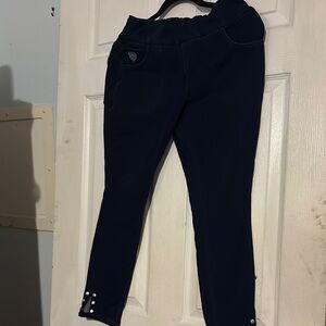 Quacker Factory DreamJeannes Short Flat Waist Jegging w/Rhinestone XS short